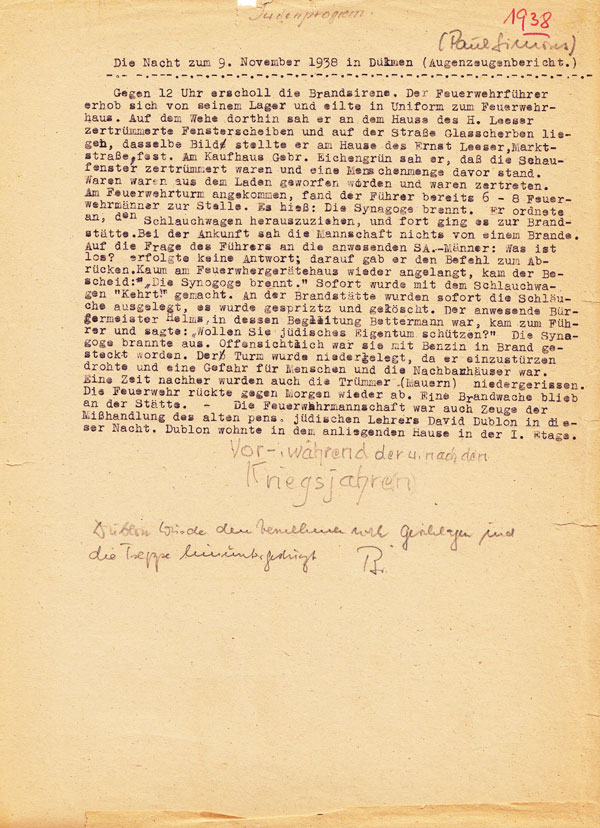 Typewritten document on yellowish paper with some handwritten comments.