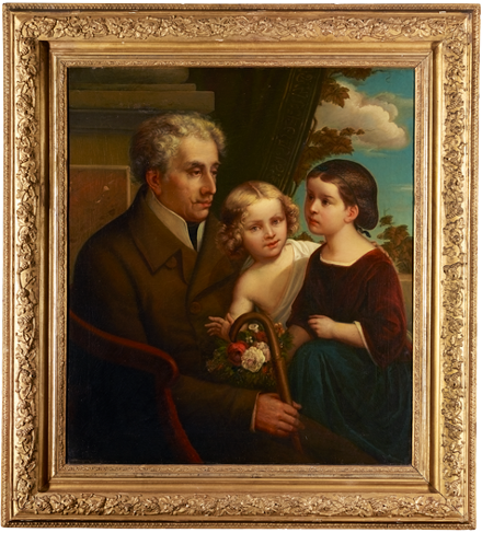 Painting set in a gold frame with Alexander Haindorf and his grandchildren